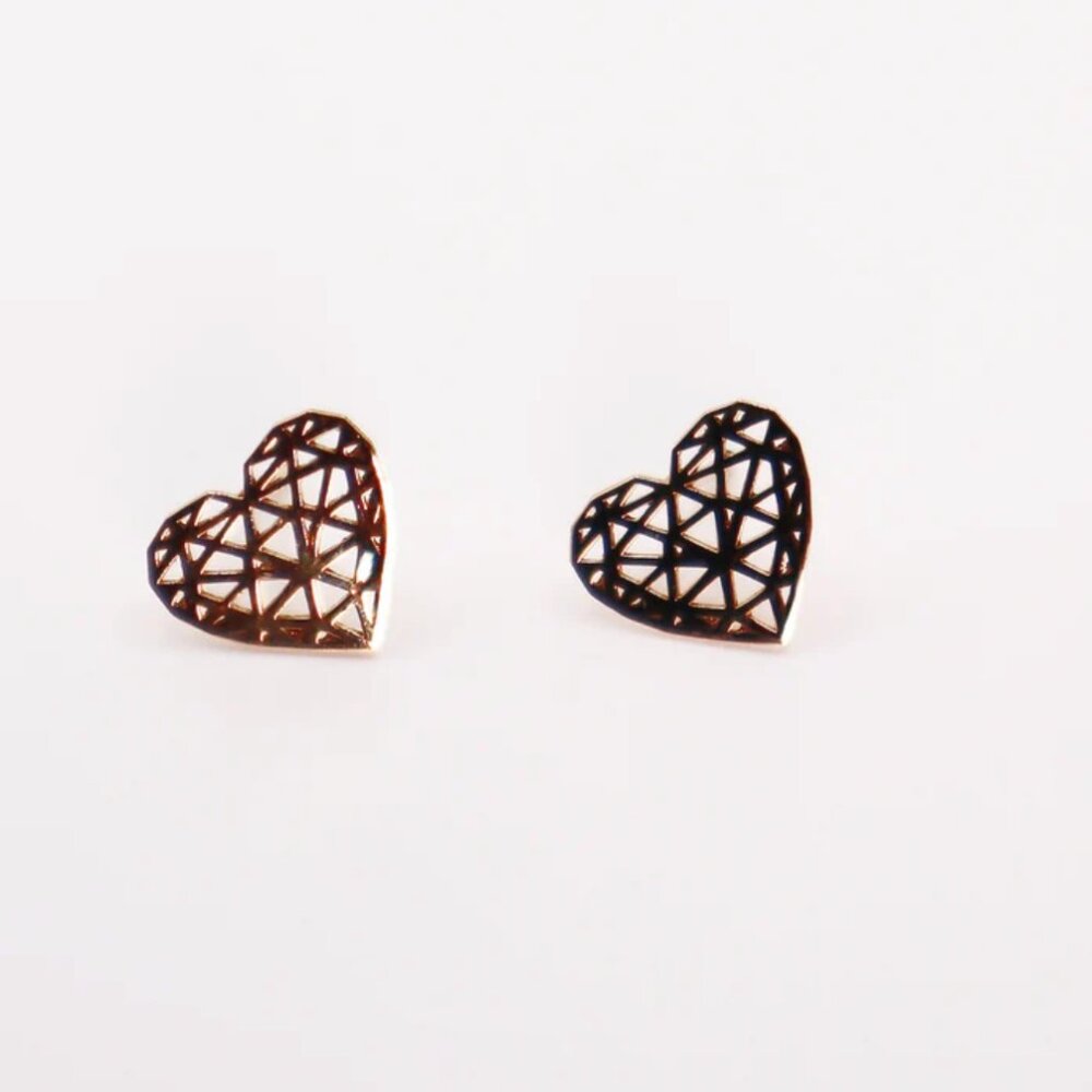 18k Yellow Gold Heart Earrings - Picture 3 of 5